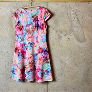 Leslie Fay  bright floral pink blue a-line dress
